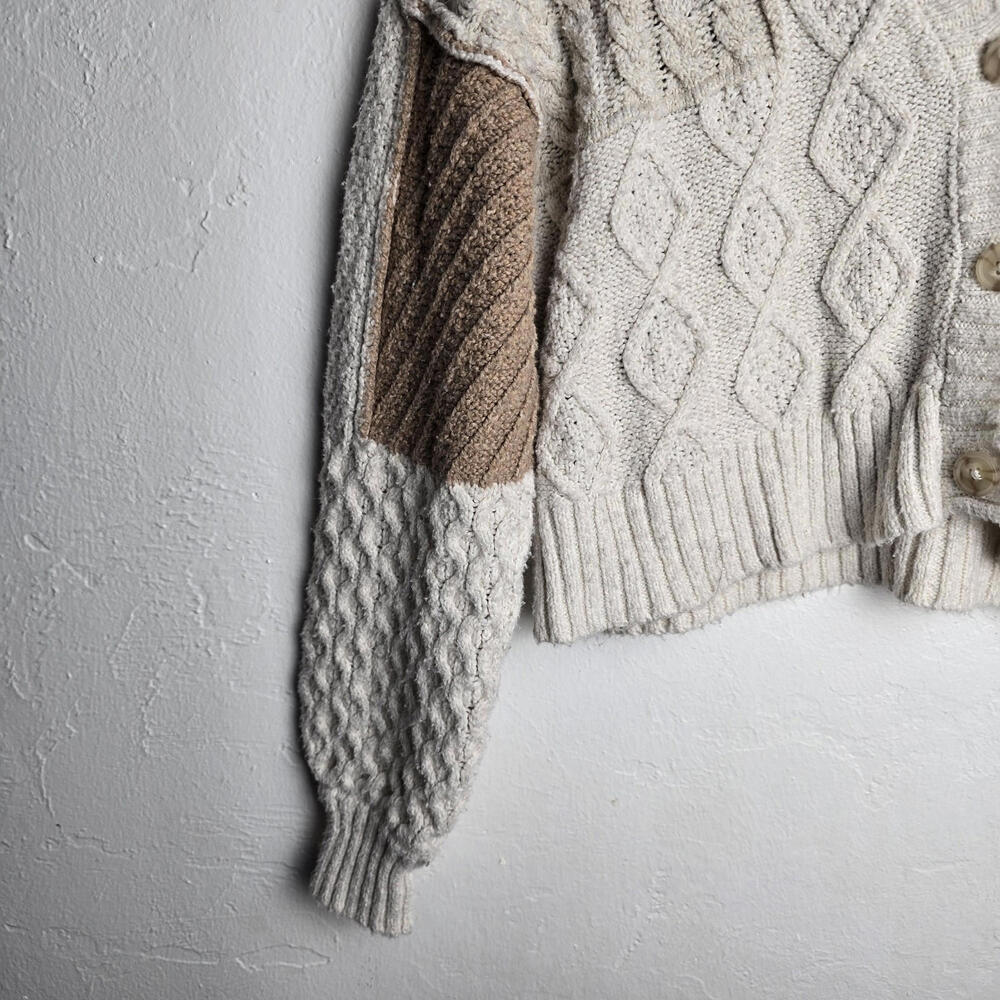 American Eagle Beige Cropped Patchwork Cardigan S… - image 4